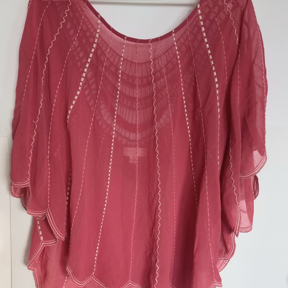 Forever 21 Women Tunic Blouse Size 2XL watermelon red Crochet Breathable Beaded‎